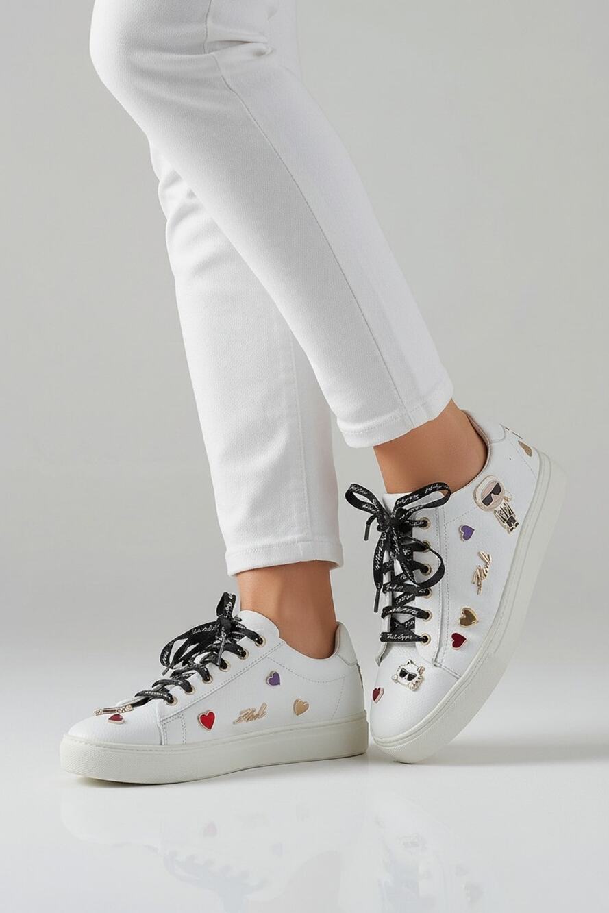 Karl Lagerfeld CATE PINS LACE UP SNEAKER White Size 10 W EXCELLENT Authentic!